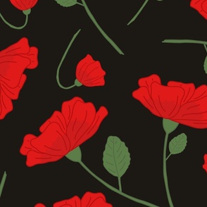 Poppies tossed red on a soft black backdrop Jumbo size