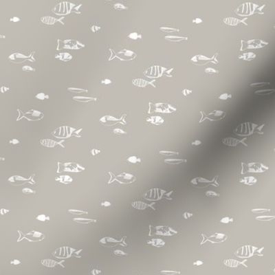 micro - Tropical fish - hand drawn fishes - white on moonstruck gray beige