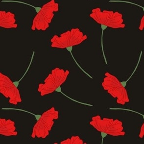 Poppies tossed red simple on a soft black backdrop Medium