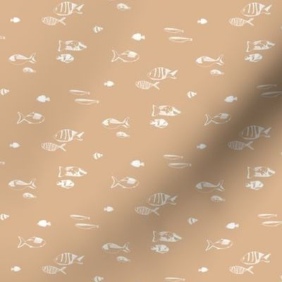 micro - Tropical fish - hand drawn fishes - white on warm beige