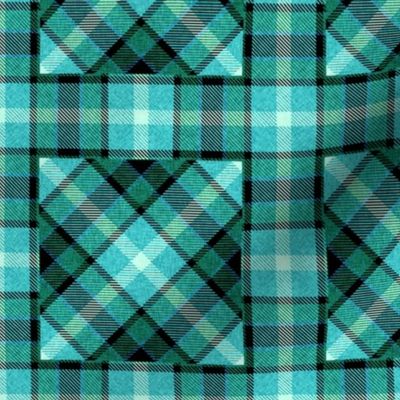 Apple Plaid Straight over Plaid 45 Degree Angle in Turquoise Blue and Green