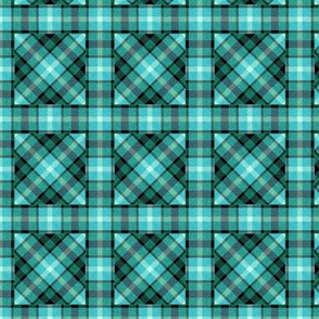 Apple Plaid Straight over Plaid 45 Degree Angle in Turquoise Blue and Green