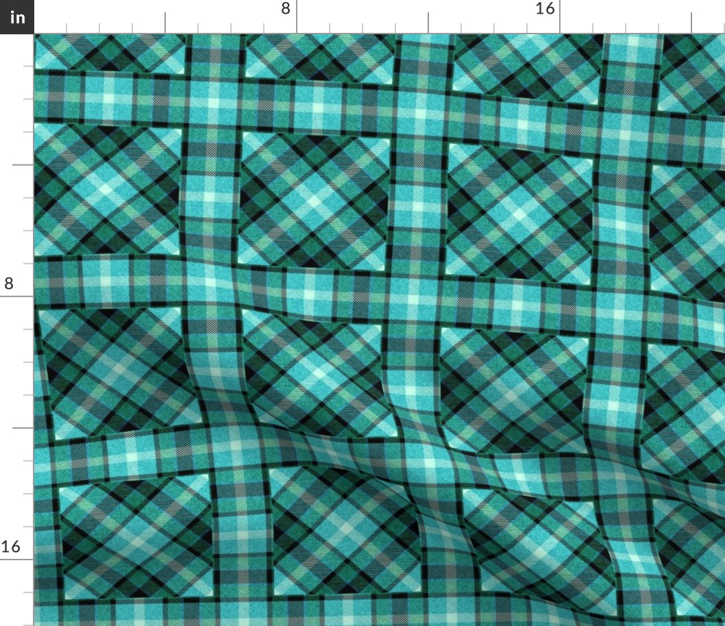 Apple Plaid Straight over Plaid 45 Degree Angle in Turquoise Blue and Green