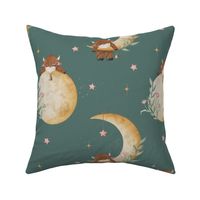 Highland Cow Over The Moon On Sea Green - 12 Inch