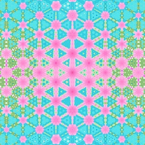 Pink Flowers Accented by Aqua and Green Shapes