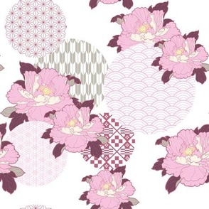 Peonies on Asian Patterns in Pink