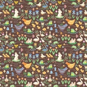 Springtime Animals, Flowers and Bugs - Pixel Art - Cottagecore - SMALL Print Version