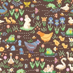 Springtime Animals, Flowers and Bugs - Pixel Art - Cottagecore - LARGE Print Version