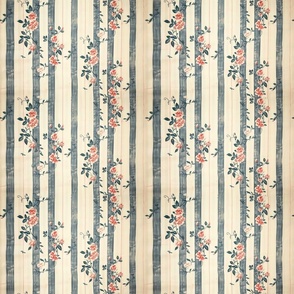 Vintage Blossom Stripes - Floral on Soft Striped Background