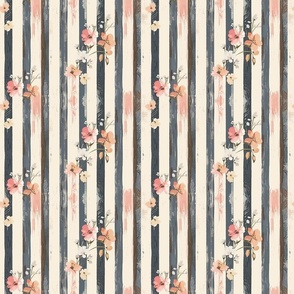 Rustic Bloom Stripes - Floral Distressed Pattern