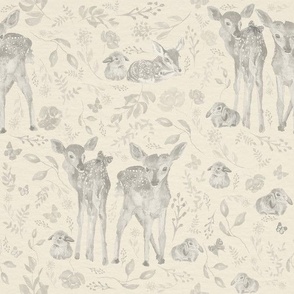 Beige Fawns / Deer / Botanical / Floral / Watercolor