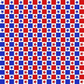 Full on Red, White and Blue Check and Stars-1"inch