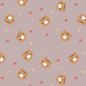 kawaii cute bear with leaves dusty pink 