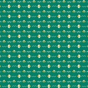 Cute Pixel Art Bees Flying in Stripes - Dark Green - SMALL Print Version