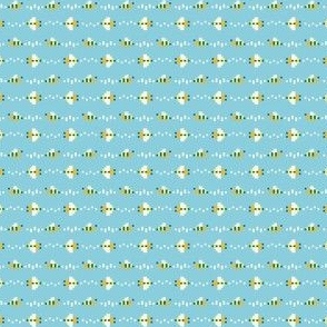 Cute Pixel Art Bees Flying in Stripes - Light Blue - SMALL Print Version