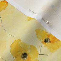 Small Yellow Watercolor Poppies on Soft Yellow
