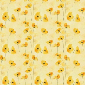 Small Yellow Watercolor Poppies on Soft Yellow