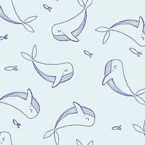 Whale Party in pastel blue and navy from my whale of a time collection - deep blue