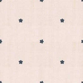 Linen stamped tiny flowers - navy