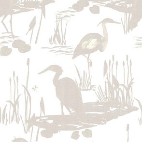 herons - large birds - coastal toile - tan monotone