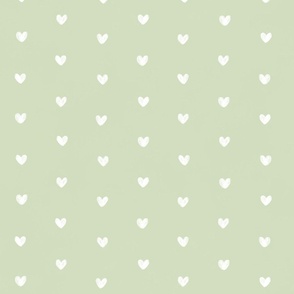 Hand-drawn Hearts. White on Green.