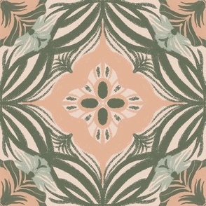 Art Nouveau Bliss: Beige & Sage Floral Gouache, Medium 