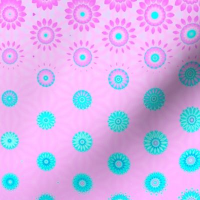 Sky Blue and Pink Flowers Geometric Pattern