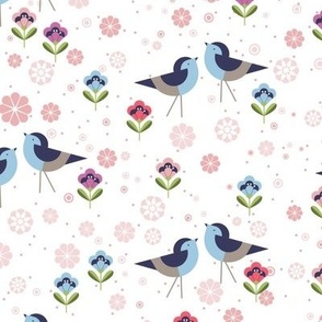 XS Sweet Summer Blue Birds in Pink, Purple, Blue, and Peach