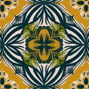Nouveau Spring: Vintage Teal & Yellow Floral Essence, Medium