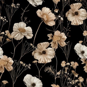 Black floral peach beige flower with dark background moody botanical flower romantic goth