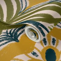 Art Nouveau Bliss: Teal & Yellow Floral Mosaic, Large 
