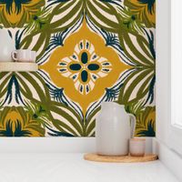 Art Nouveau Bliss: Teal & Yellow Floral Mosaic, Large 