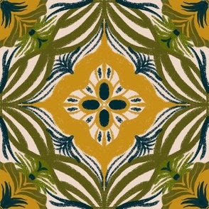 Art Nouveau Bliss: Teal & Yellow Floral Mosaic, Medium