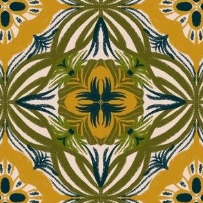 Art Nouveau Bliss: Teal & Yellow Floral Mosaic, Small 