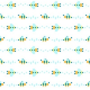 Cute Pixel Art Bees Flying in Stripes - White - LARGE Print Version 