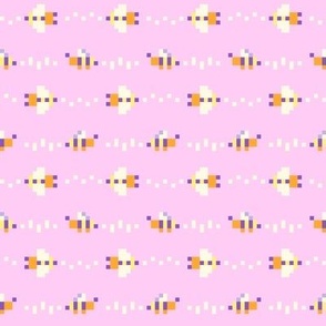 Cute Pixel Art Bees Flying in Stripes - Pink - LARGE Print Version