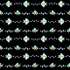 Cute Pixel Art Bees Flying in Stripes - Black - LARGE Print Version