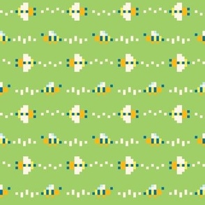 Cute Pixel Art Bees Flying in Stripes - Light Green - LARGE Print Version