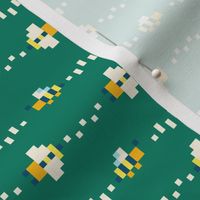 Cute Pixel Art Bees Flying in Stripes - Dark Green - LARGE Print Version