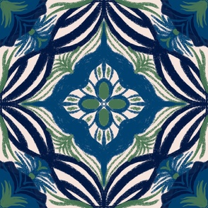 Hush White Nouveau: Enchanted Blue & Green Floral Elegance, Large 
