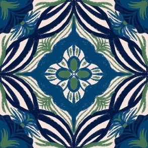 Hush White Nouveau: Enchanted Blue & Green Floral Elegance, Medium
