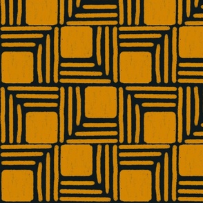 (L) Bohemian Mudcloth  Inspired  Geometric Midnight Blue and Mustard Yellow 