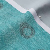  Mirror Repeat: Mandala Floral Pattern  on Jean fabric texture backdrop with sport balls in Center - Pacific Blue