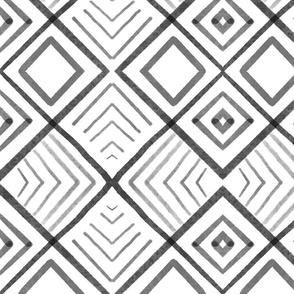 (L) Line Geo Geometric with Harlequin and Lines Shades of Gray on White