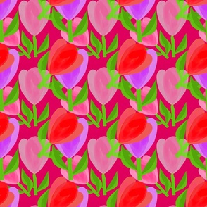 Adorable Red Purple Flowers Red Background - Hand-drawn 