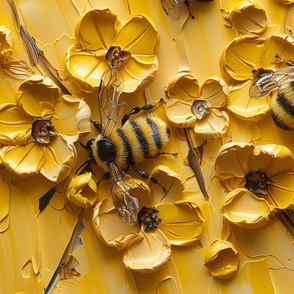 Bees on Impasto Buttercups