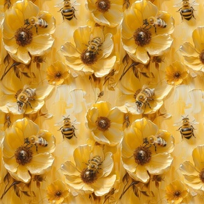 Bees on Impasto Buttercups
