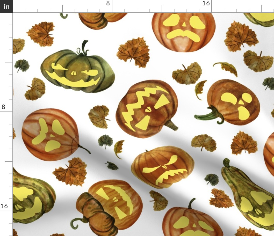 Halloween Pumpkins Large Scale White Background