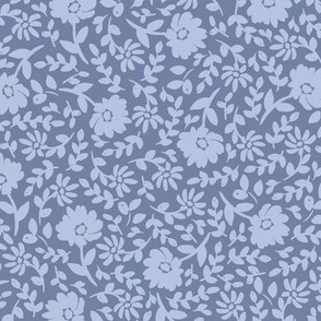 Dense Vintage Garden Tossed Floral in mid chambray blue