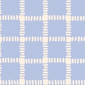 Modern Hand Painted Window Pane Brush Stroke Check in Periwinkle Blue and Cream